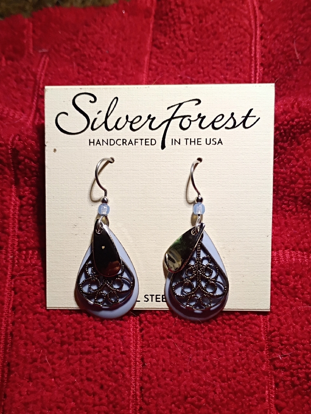 Surgical Steel Silver Tear Drop triple layer w/ silver 🥈 accent